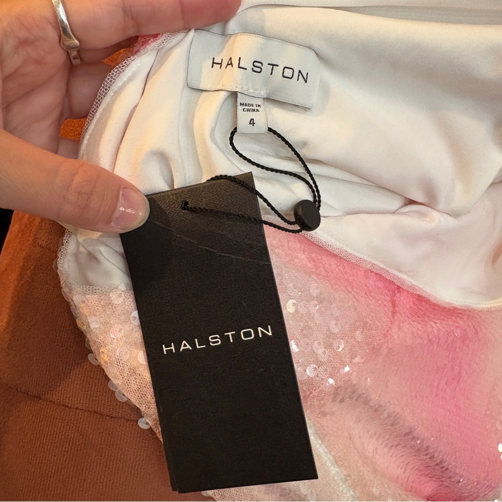 Halston Heritage One-Shoulder Sequin Gown In White And Pink Ombre — image 7 of 8
